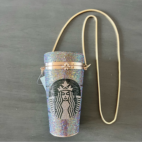 Starbucks Mermaid Rose Gold Aurora Borealis Rhinestone Coffee Cup Clutch Purse - Picture 5 of 13